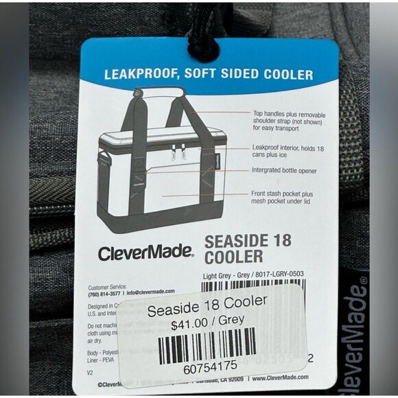 CleverMade Seaside Cooler 18 Collapsible Cooler Bag, 18 Can - Gray NWT - Picture 12 of 16